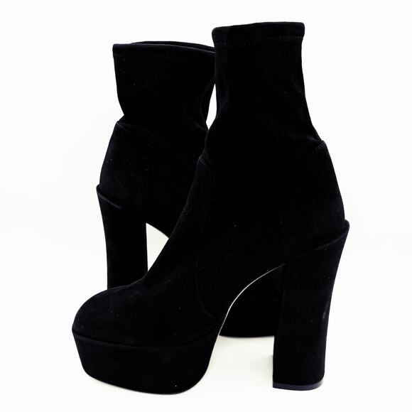 Stuart Weitzman Skyhigh 145 Platform Booties US 10 Black Stretch Suede NWOB - Picture 9 of 11
